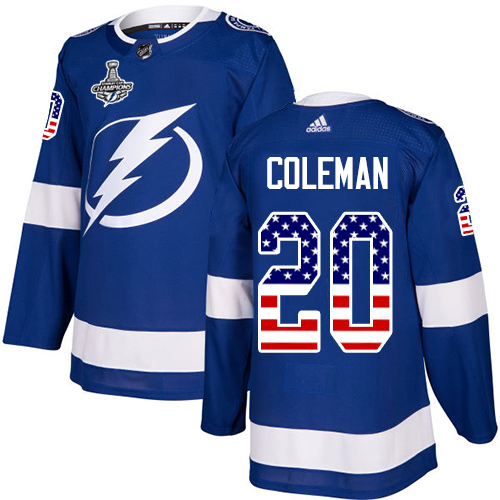 Adidas Tampa Bay Lightning Men #20 Blake Coleman Blue Home Authentic USA Flag 2020 Stanley Cup Champions Stitched NHL Jersey->tampa bay lightning->NHL Jersey
